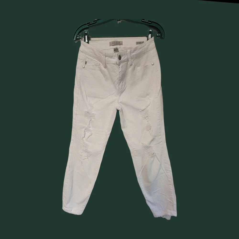 JUDY‎ BLUE Jeans Boyfriend Fit Straight Leg Cropped Size 3/26  WHITE Raw Hem